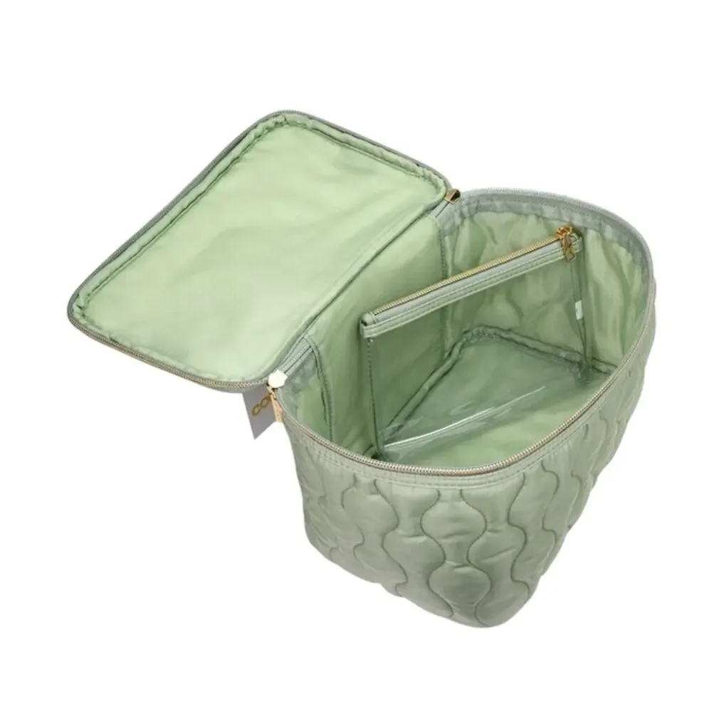 Conair Train Case Quilt 2 Piece Sage Green Cosmetic Bag
